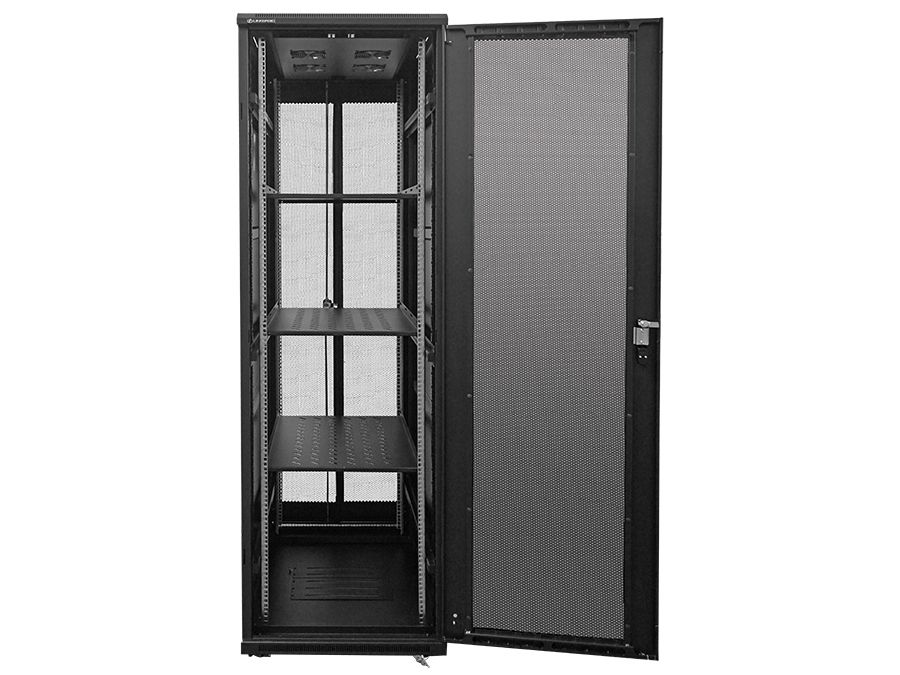 Linkbasic 42U 1M Deep Cabinet 4 Fans 3 Shelves & Perforated Steel Doors (Flat-Packed)