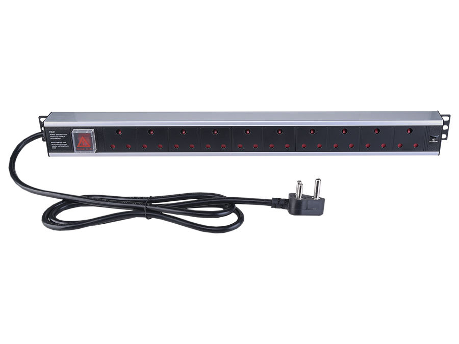 Linkbasic (Vertical Fit) - 10 Way PDU / Power Strip S.A. Plug  - Aluminium Moulded for 19" Rack  (Vertical Fit) - South African Plug